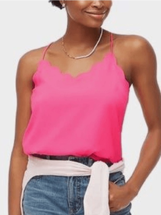 J. Crew Tops - J Crew Hot Pink Scallop-Edge Strap Tank Top